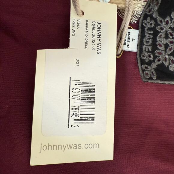 Johnny Was Corduroy Ruffle Midi Dress | Maroon Belted Coastal Cowgirl | NWT | L - Picture 11 of 14